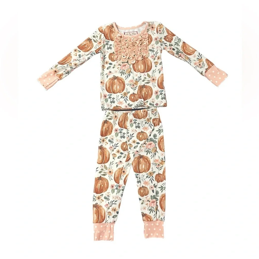 Cheeky Plum Pumpkin Print Pajama Set Cream Pink